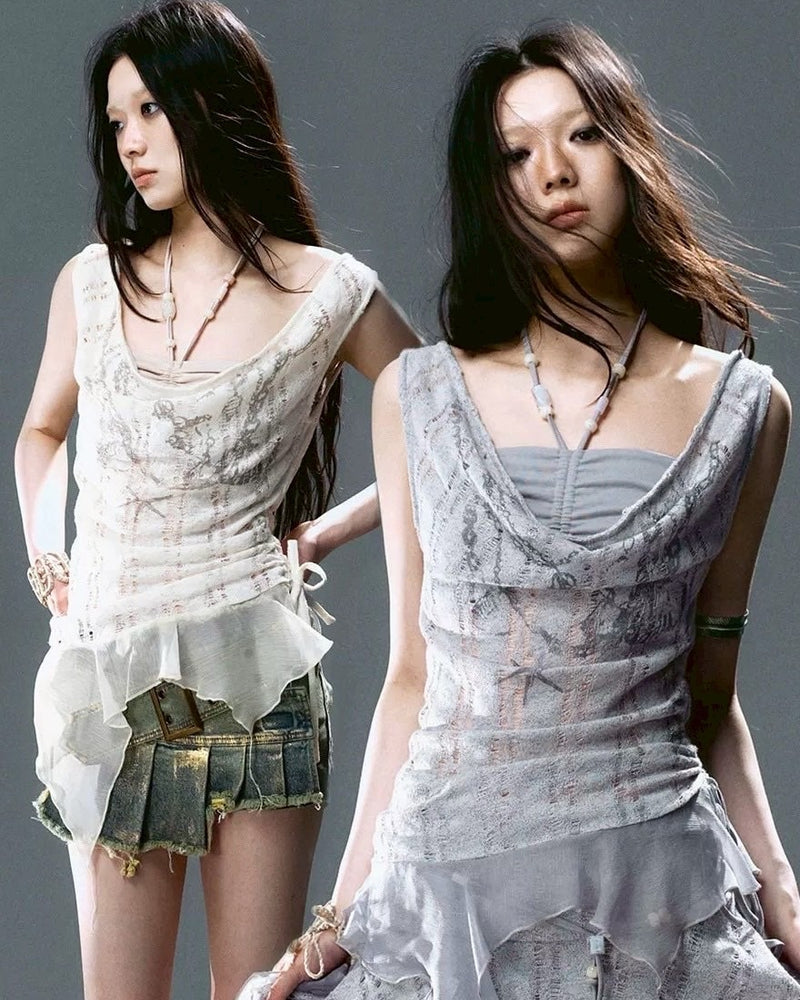 【Cest Nous】Beaded Top / 【セヌー】レイヤードフリルタンクトップ