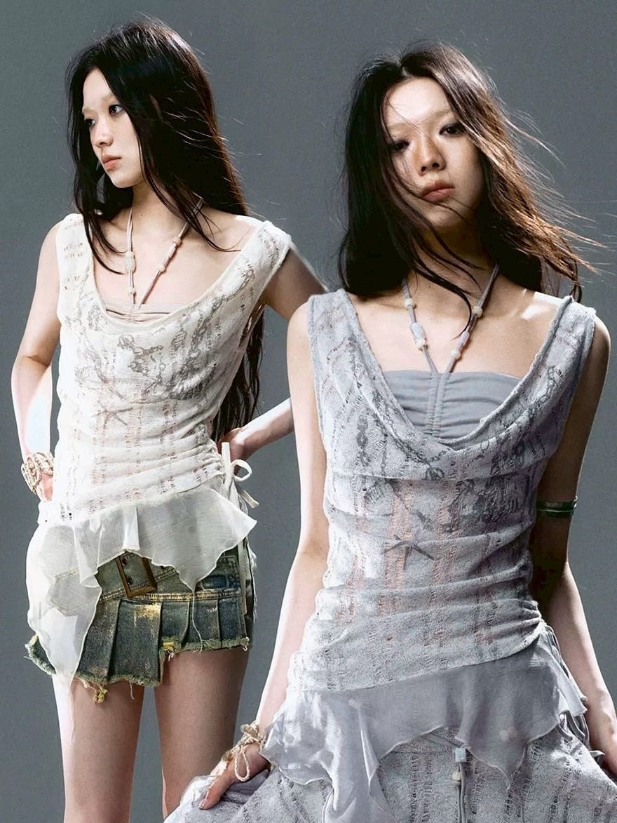 【Cest Nous】Beaded Top / 【セヌー】レイヤードフリルタンクトップ