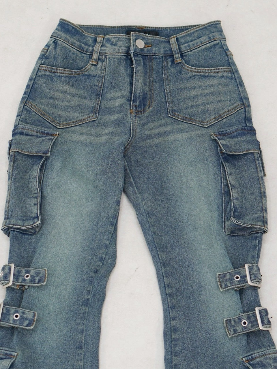 【NMTXU】flare cargo denim pants / 【エヌエムティーエックスユー】ウォッシュドフレアカーゴデニムパンツ