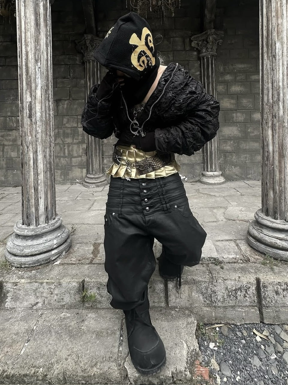 【UNIZ】8 Backs J-Cut Pants / 【ユニズ】ダーティーライクレイヤードバルーンデニムパンツ