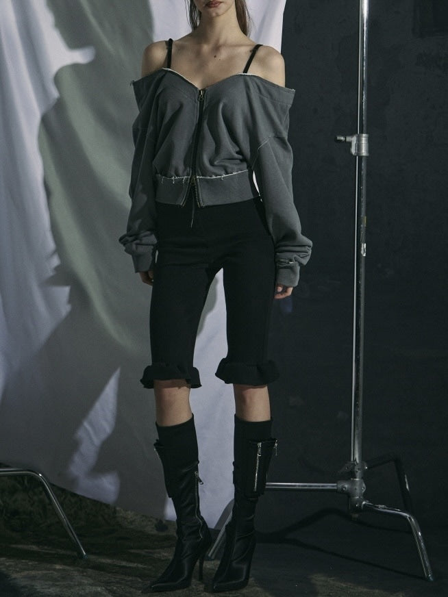 【GATELESS】OFF-SHOULDER ZIP SWEAT / 【ゲートレス】オフショルダージップスウェット