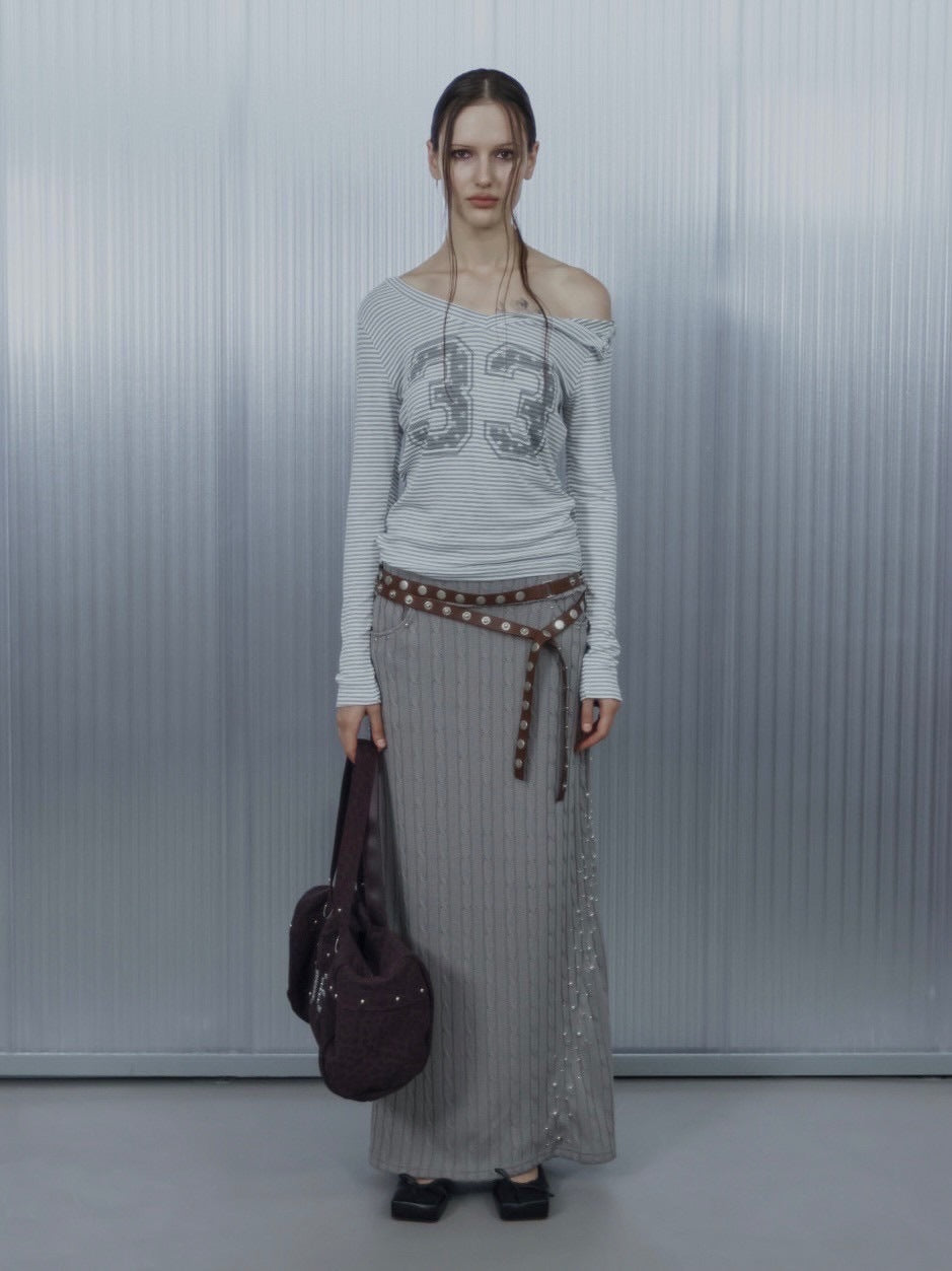 【SETUP‐EXE】33 STRIPE V-NECK TOP / 【セットアップエグゼ】33ストライプ長袖Ｖネック長袖Ｔシャツ