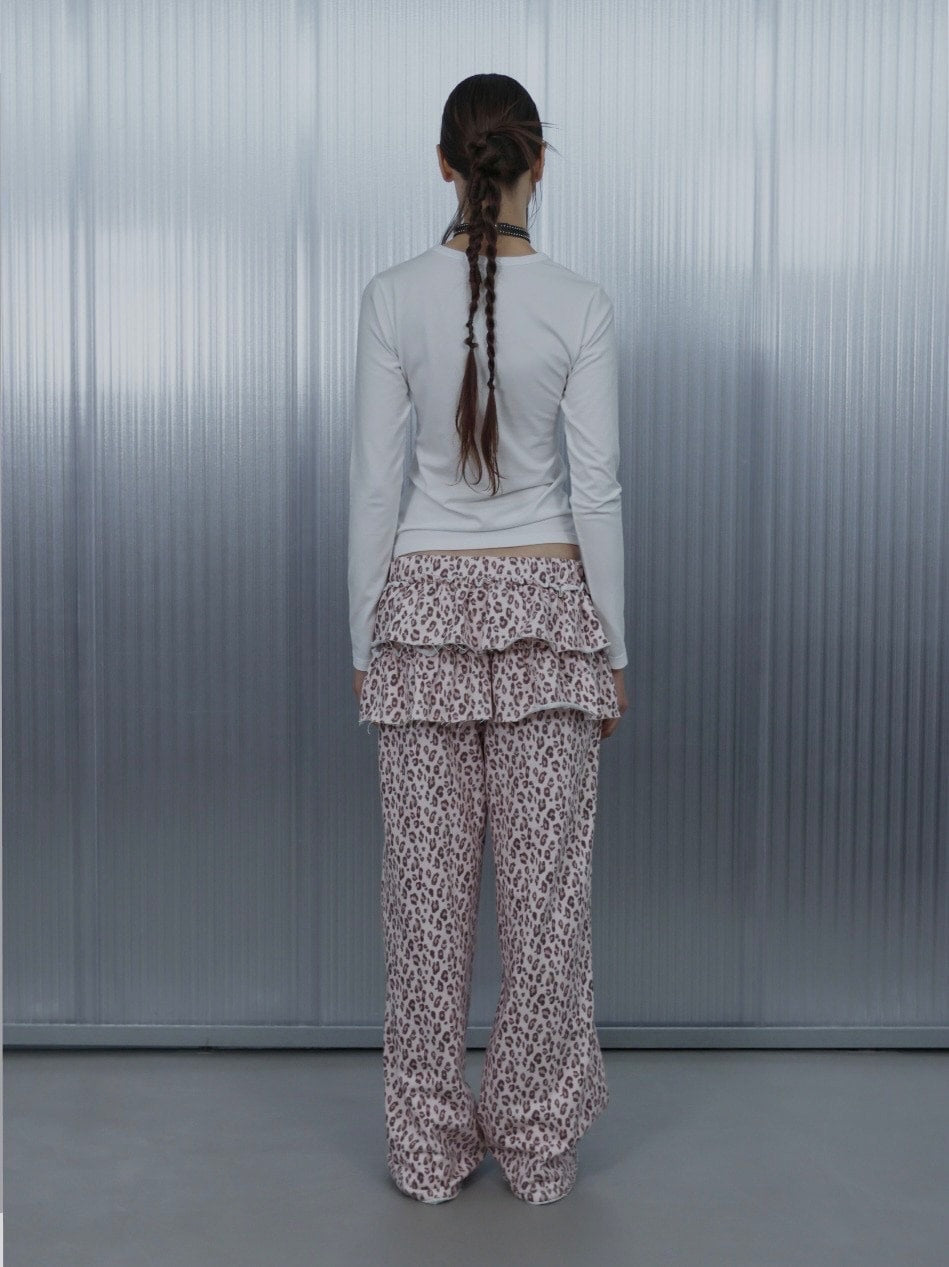 【SETUP‐EXE】FRILL LEOPARD PRINT PANTS / 【セットアップエグゼ】フリルレオパードプリントスウェットパンツ
