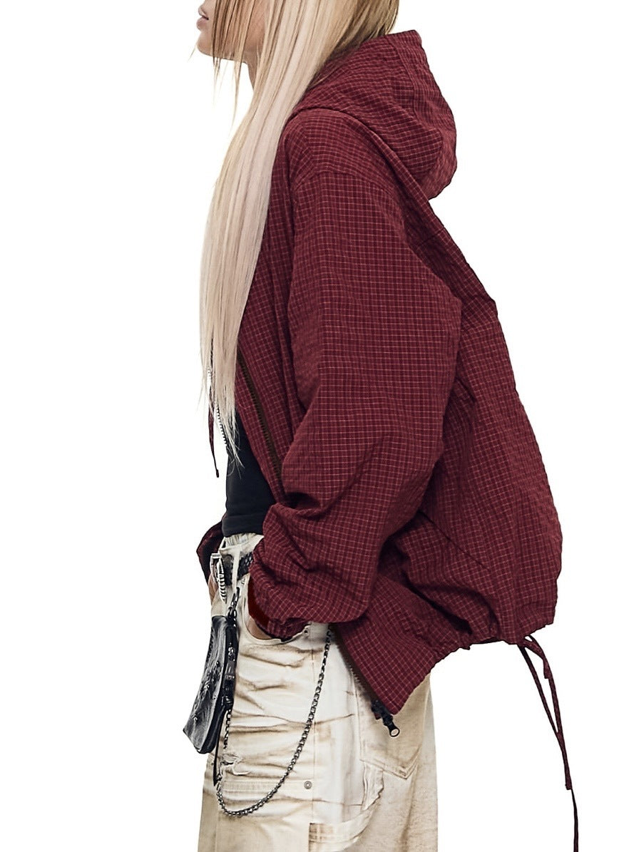 【AAKAM】Check Pattern Hooded Jacket