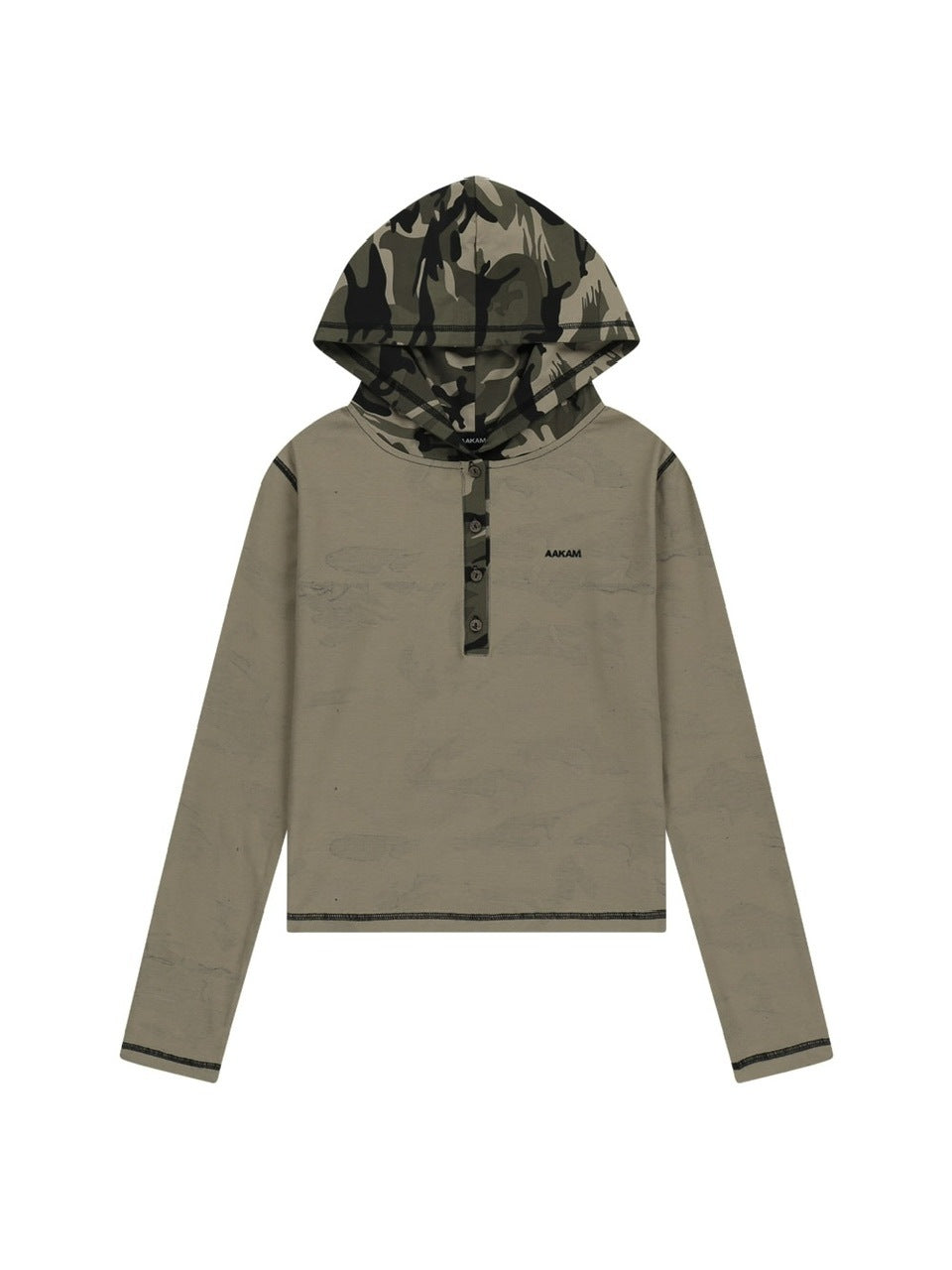 【AAKAM】Camo Contrast Hooded Long Sleeve