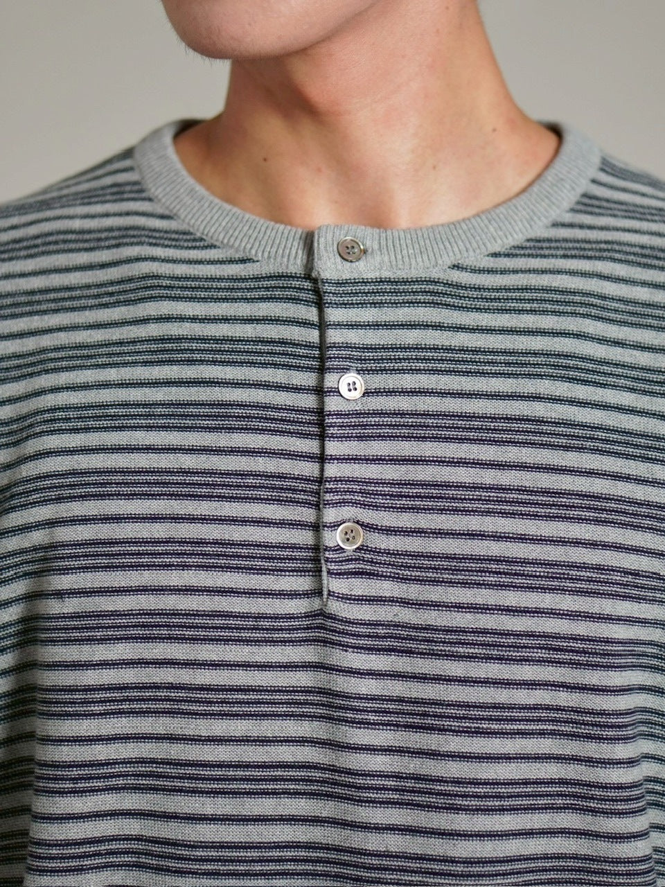 受注制【Chikashitsu +】cropped henry neck border knit / 【チカシツプラス】クロップドヘンリーネックボーダーニット (3color)