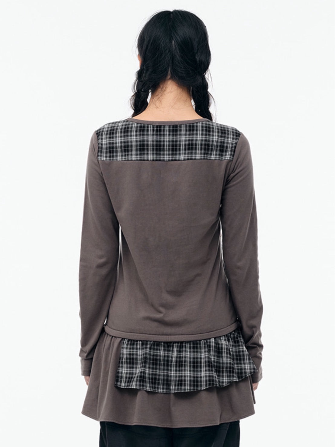 【TUOMIO】CHECK MIXED JERSEY DRESS / 【トゥオミオ】チェックミックスジャージワンピース