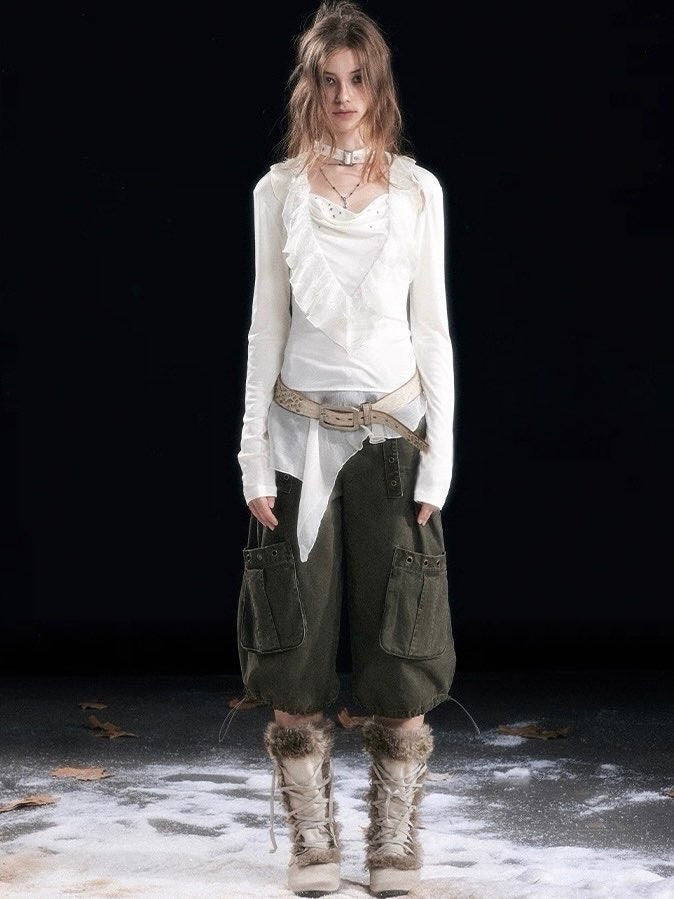 【Cest Nous】Ruffle hem top / 【セヌー】チョーカー付きアシンメトリーフリルトップス