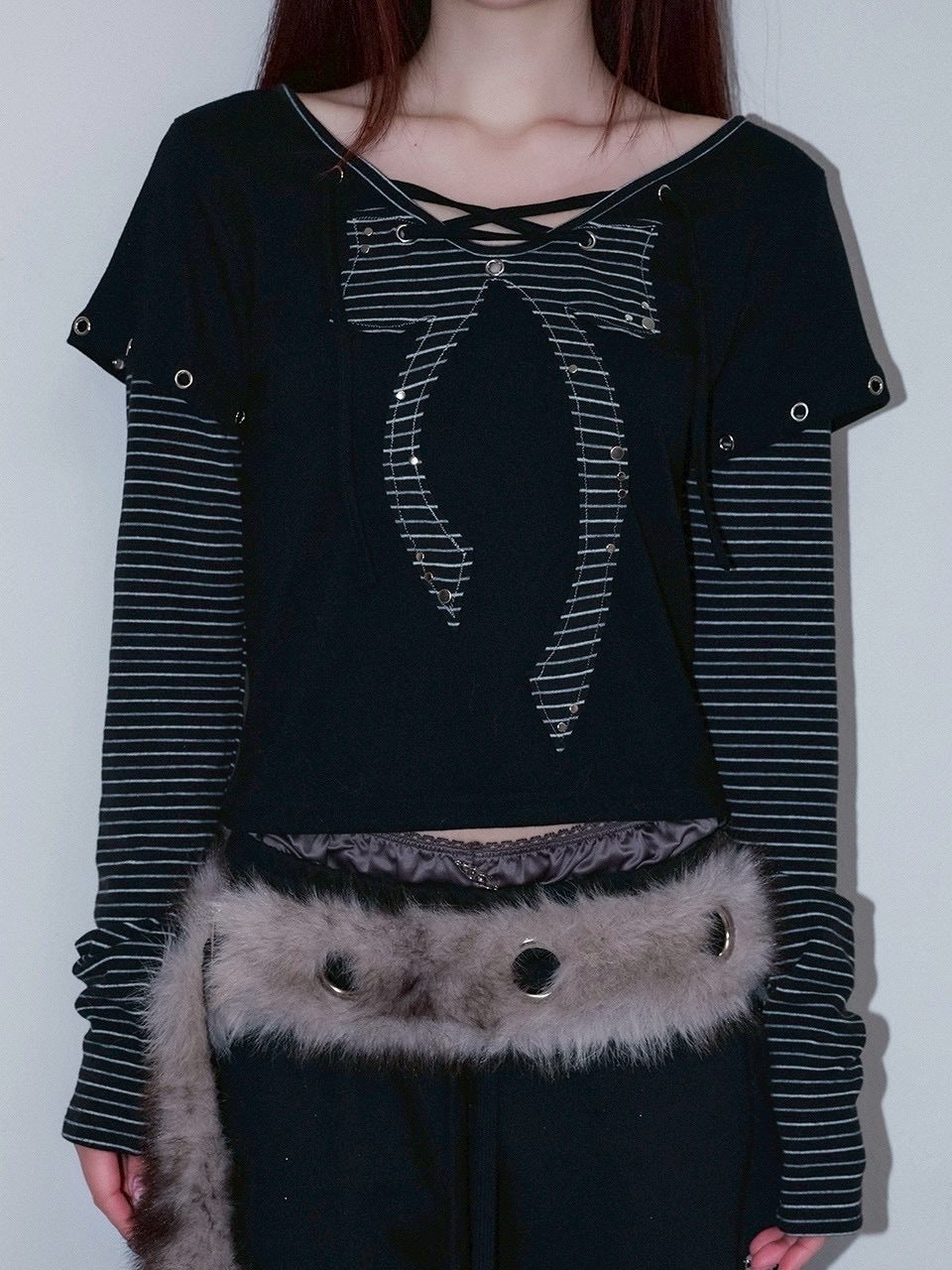 1/2 20:00発売【CHERRYQUIRI】punky bow layered tee