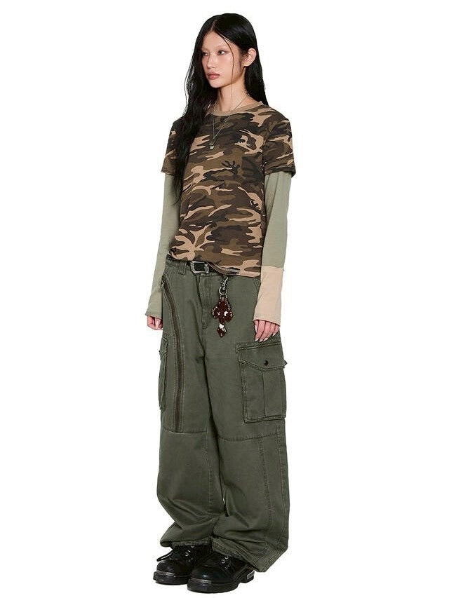 【AAKAM】Camouflage layered Long Sleeve