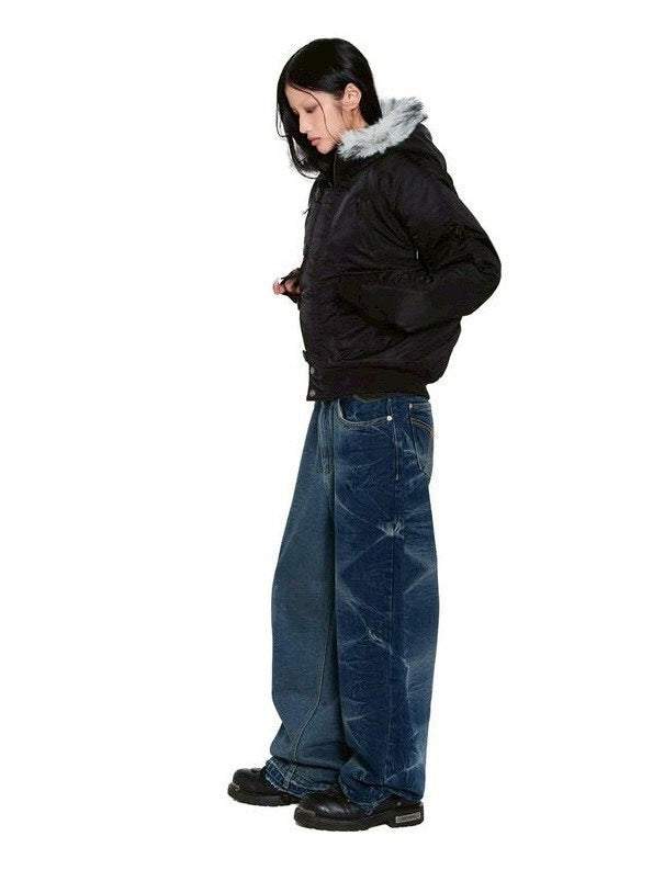 【AAKAM】Hooded Fur MA-1 Jacket