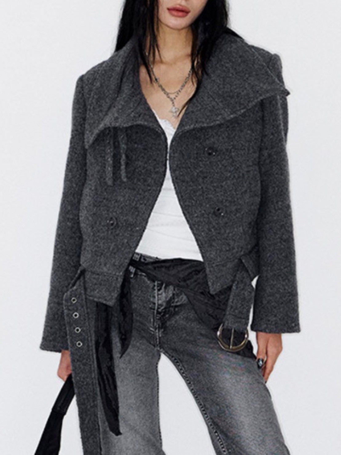 【NOT KNOWING】Double Belted High-Neck Coat