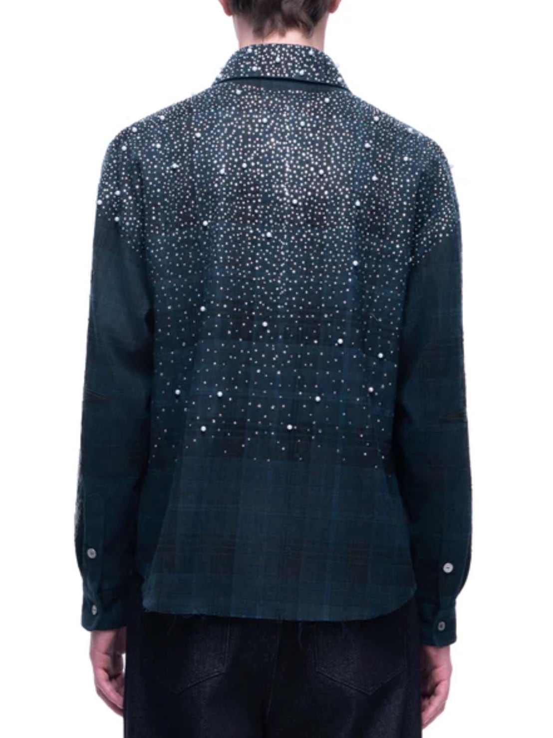 【The Boy Has No Patience】TBHNP LUMINOUS DAWN RHINESTONE PEARL BAT PATTERN L-S SHIRT / 【ザボーイハズノーペーシェンス】ラインストーンチェックシャツ