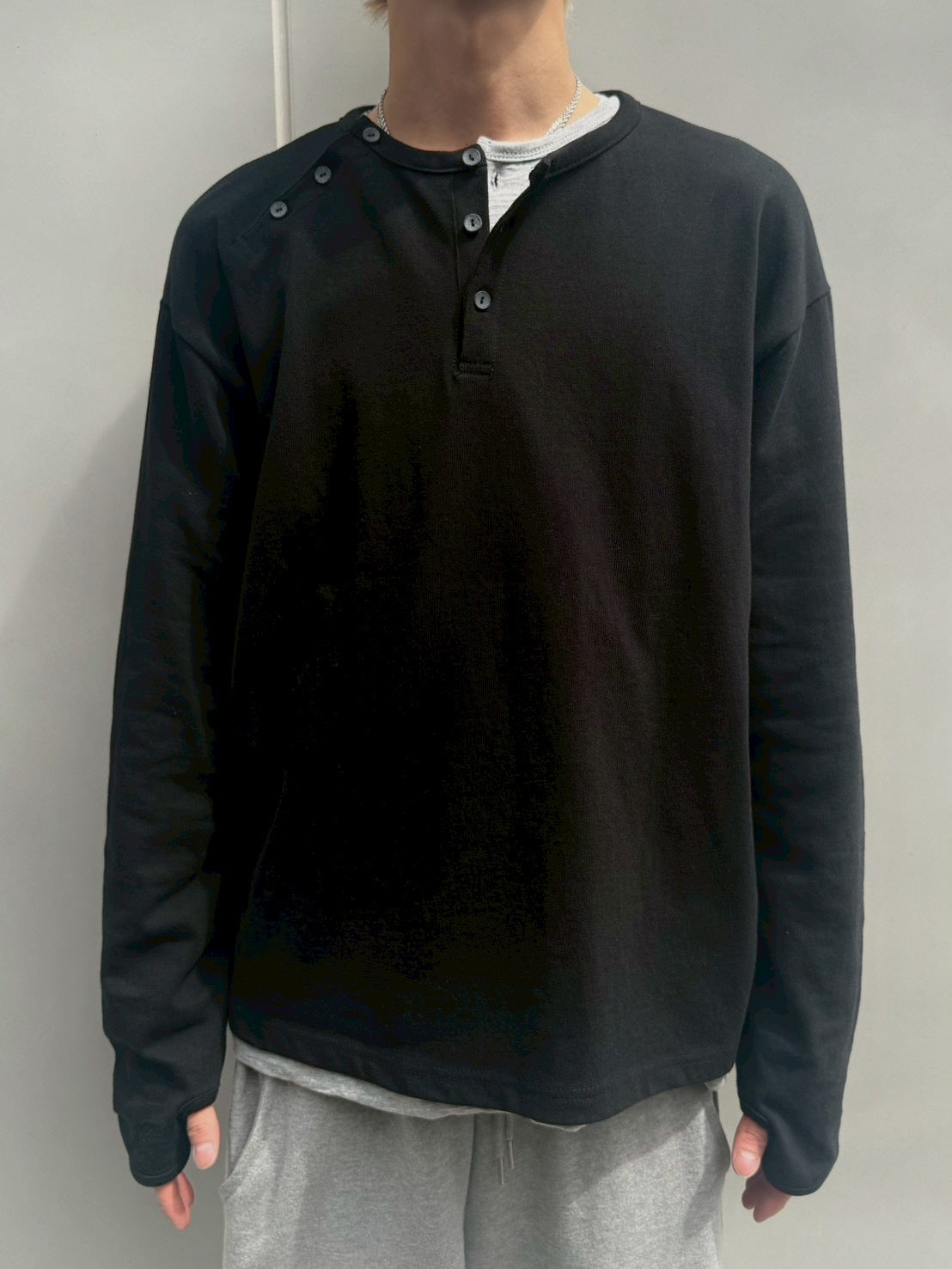 受注制【nmtc+】double button henley neck long sleeve (2color)