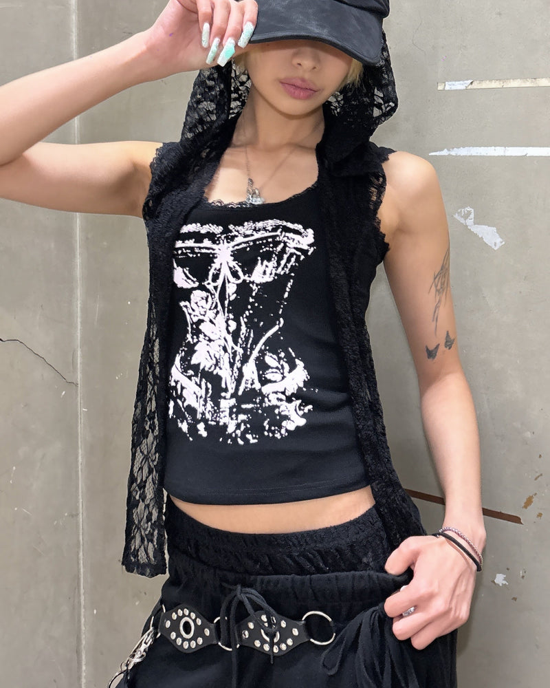 国際配送【Never mind the XU】corset print tank tops
