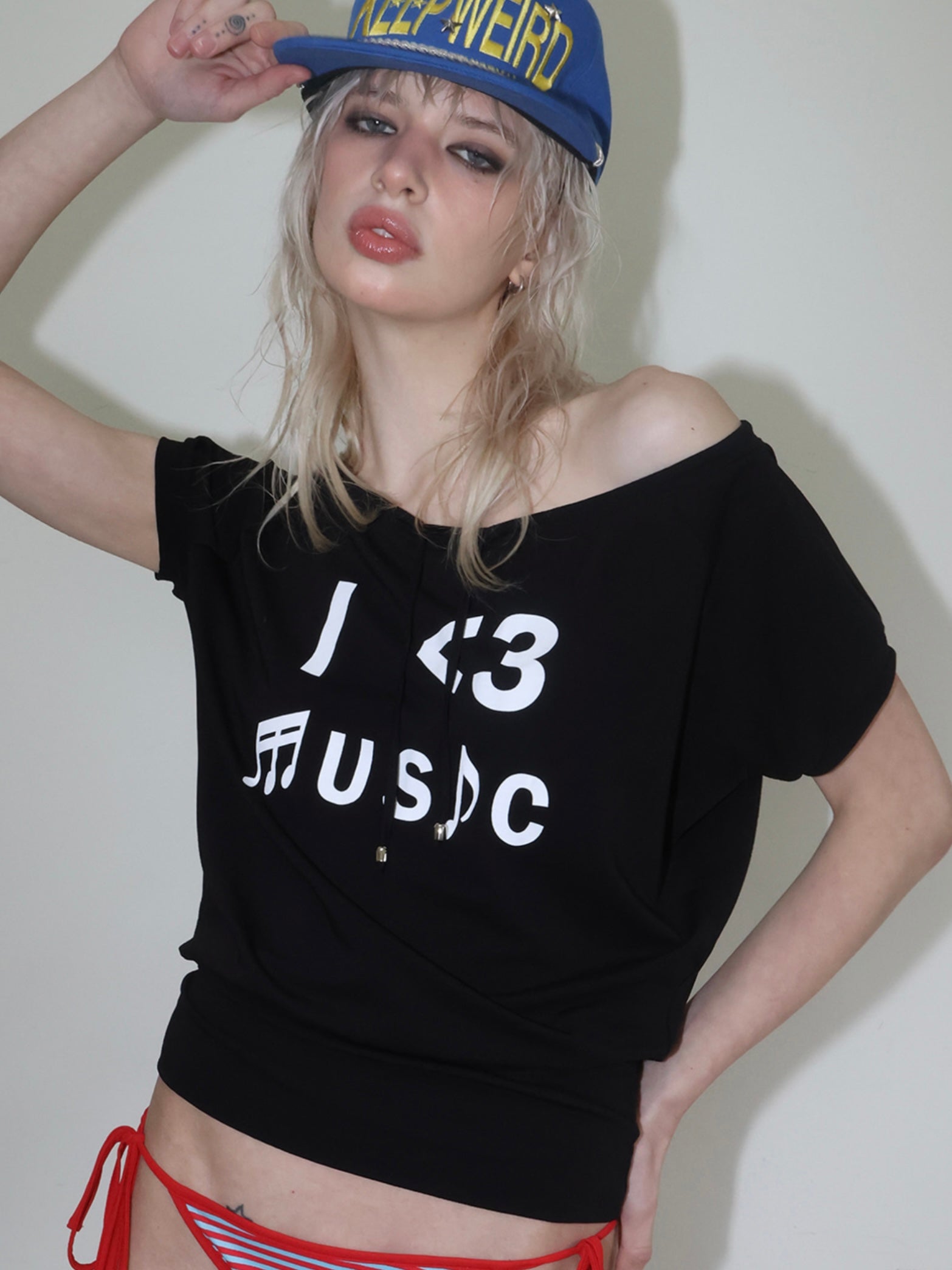 【CRANK】I LOVE MUSIC OFF-SHOULDER TOP