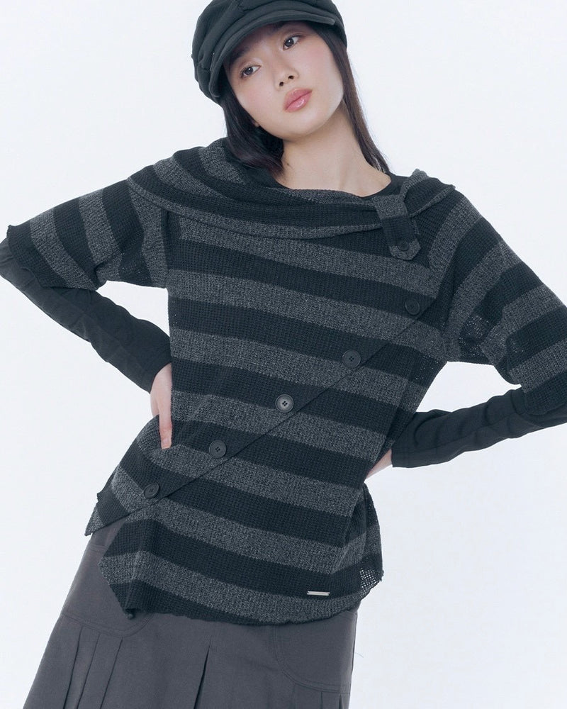 【Miseki seoul】Diagonal crochet knit top