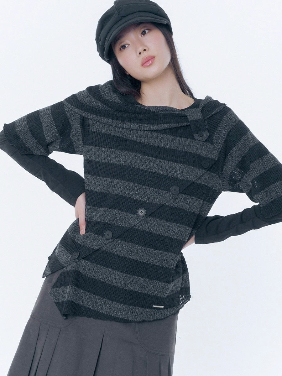 【Miseki seoul】Diagonal crochet knit top