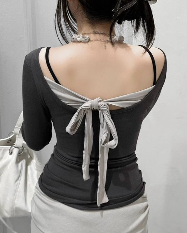 受注制【nmtc+】Ribbon Layered Long Sleeve Top (2color)