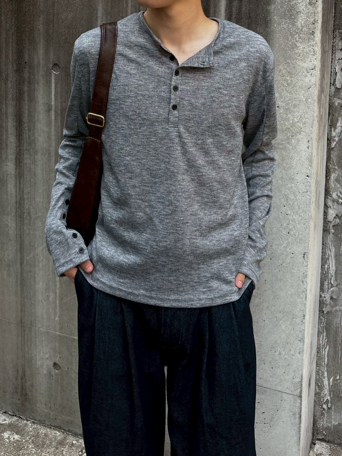 東京店WEB限定受注制【Chikashitsu +】rib knit henry neck tee (3color)