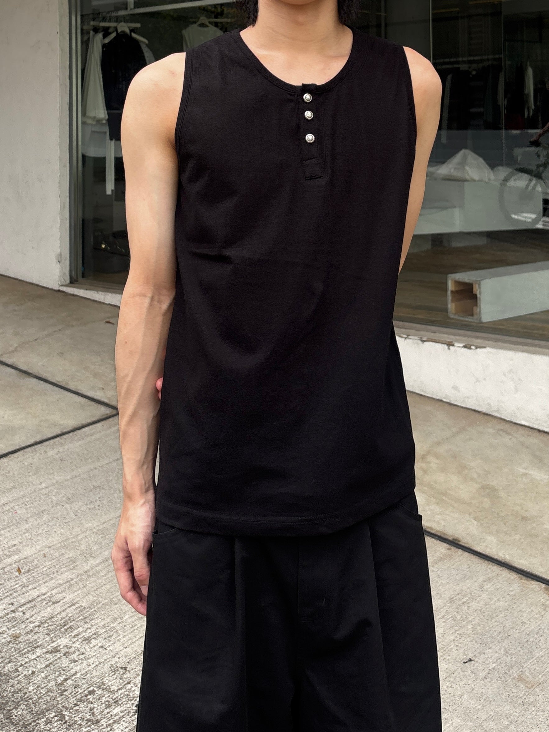 受注制【youll】Henley neck tank top (3color)