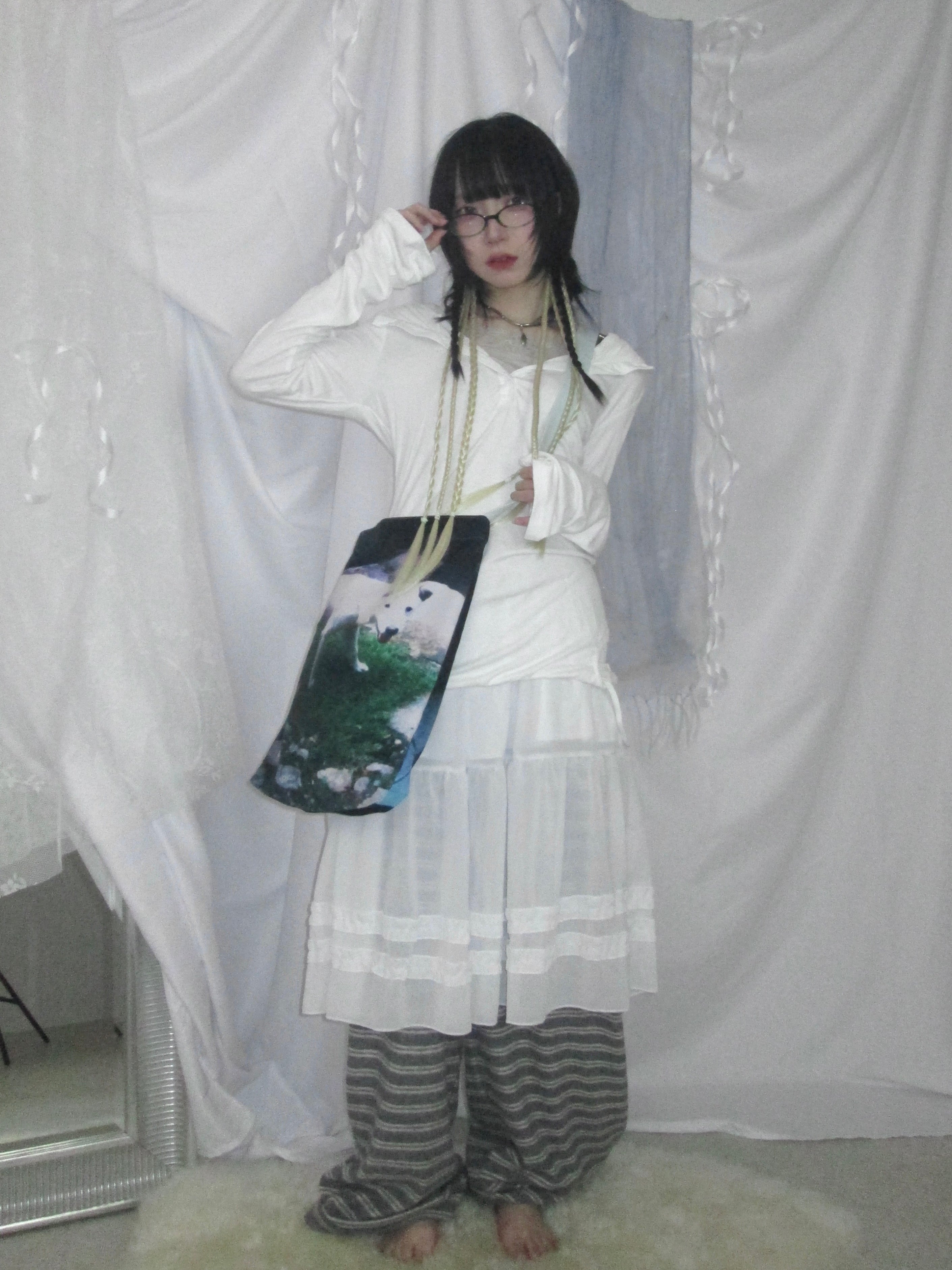 5/29 20:00発売 国際配送【Nerd out XU】see-through midium frill banding skirt (3color)