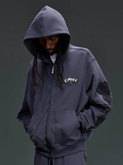 【The Boy Has No Patience】LEATHER PATCH ZIP HOODIE