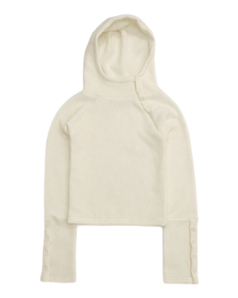 受注制【Chikashitsu +】buttoned rib hood knit (3color)