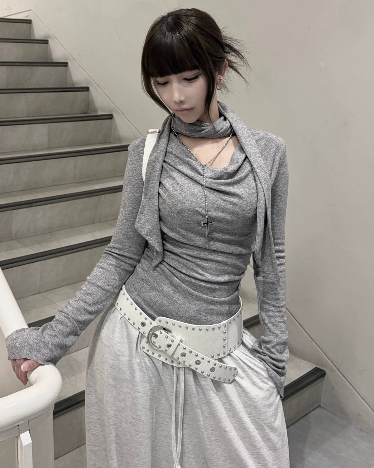 受注制【nmtc+】long tie drape tee (2color)