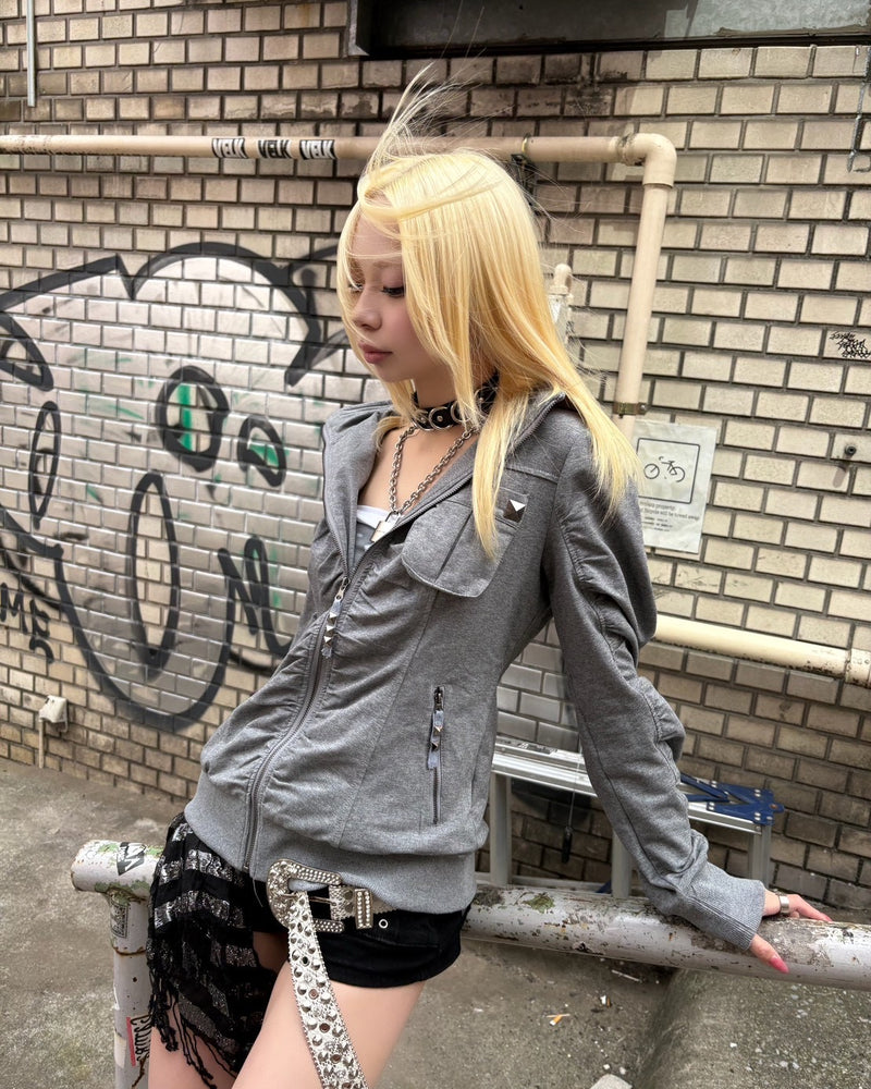 国際配送【BABY09】 Riot Shirring Zip Hoodie