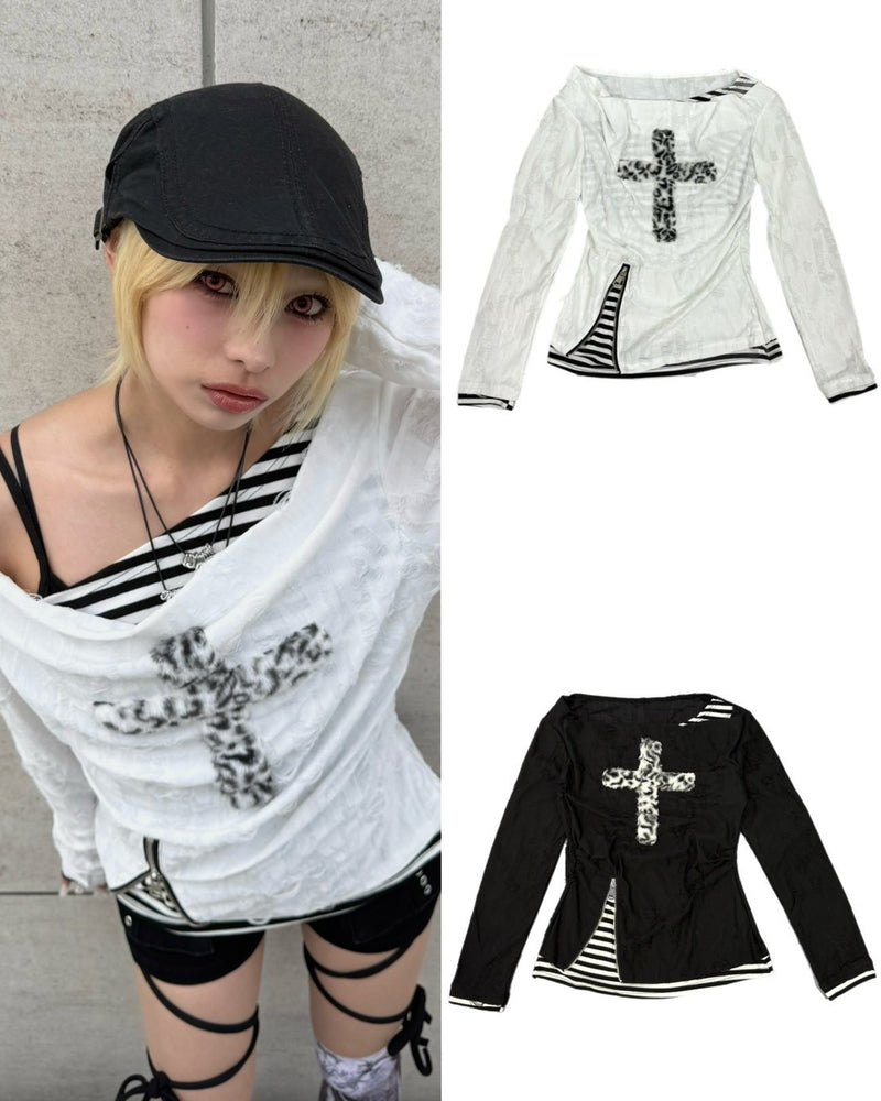 【Never mind the XU】layered cross long sleeve (2color)