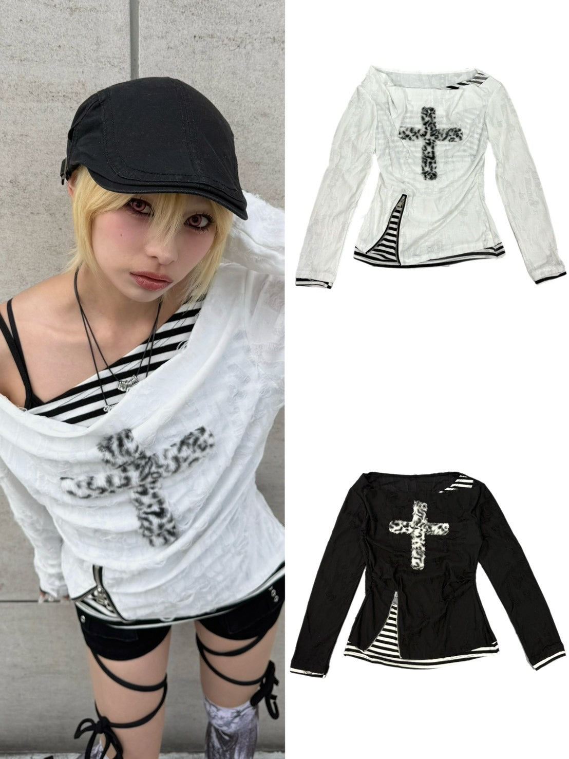 【Never mind the XU】layered cross long sleeve (2color)
