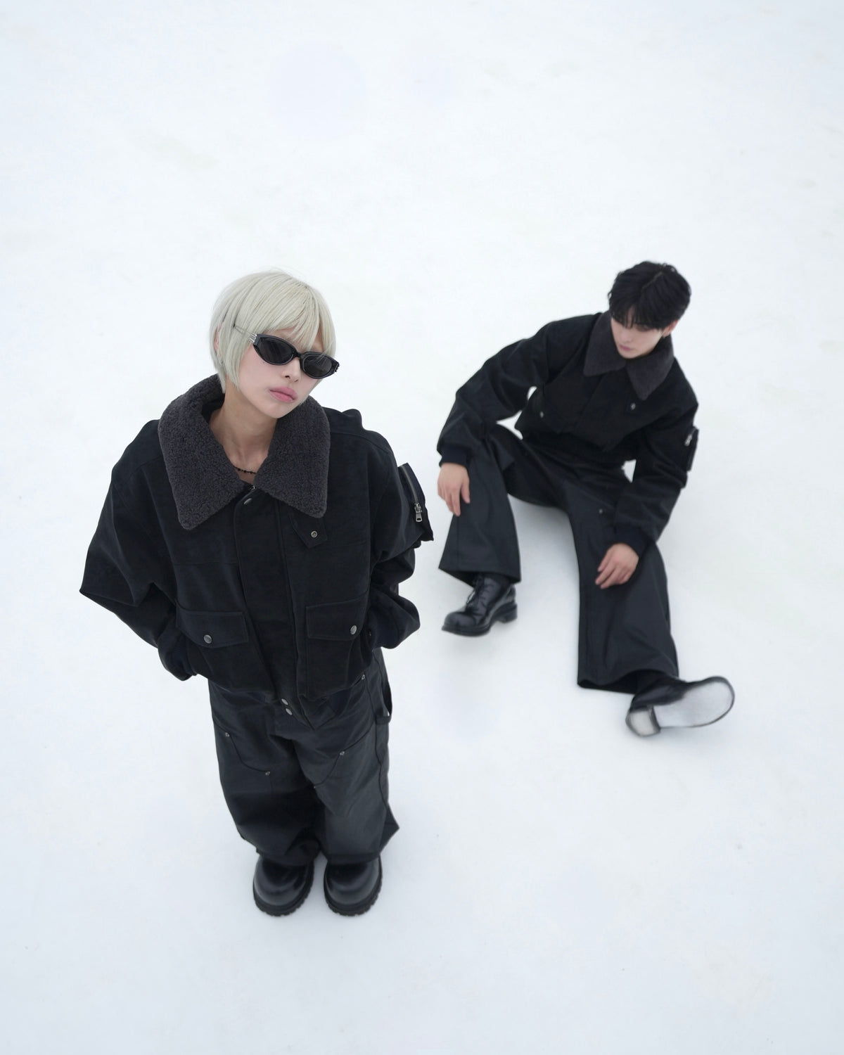 【CHIKASHITSU PLUS HIGH】Boa collar faux leather flight jacket
