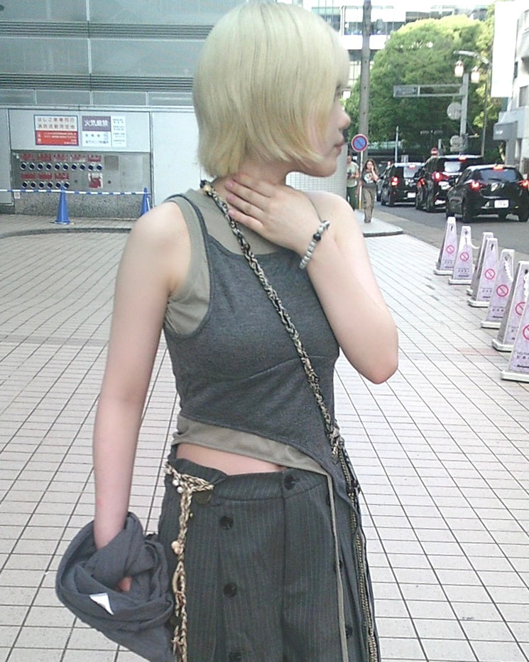 7/17 20:00 発売 国際配送【Nerd out XU】sheer layered tank top