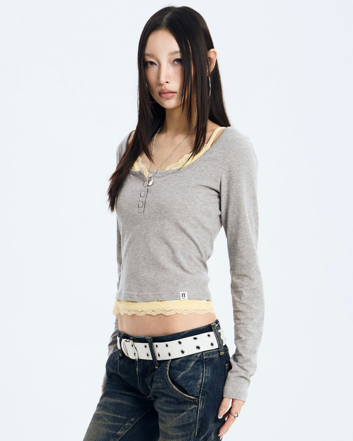 【NOT KNOWING】L/S Lace Layered Set