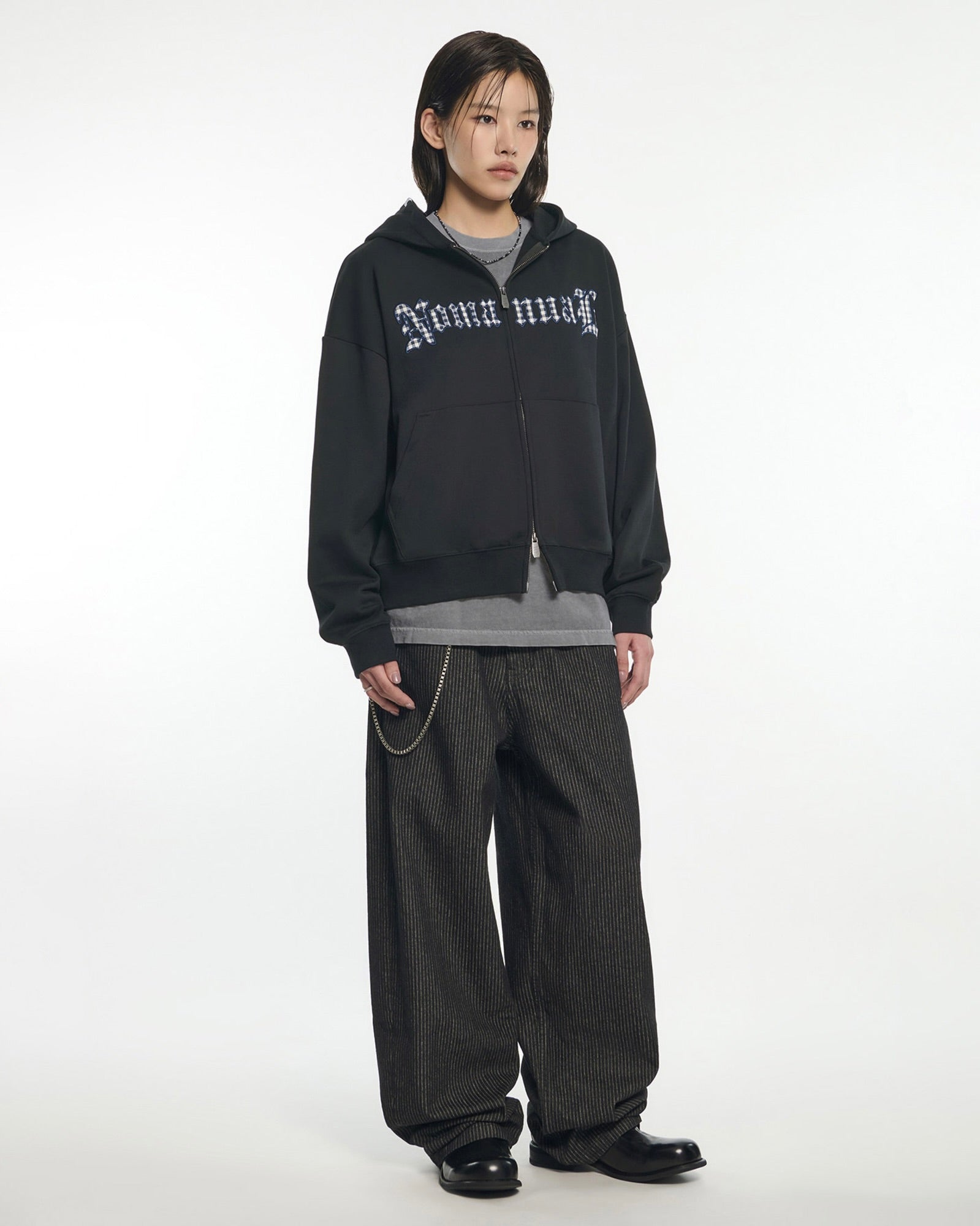 【NOMANUAL】GOTHIC CHECK PATCH HOODED ZIP-UP