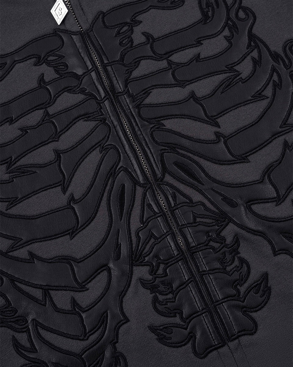 【SUPPLIER】Fire Bones Leather Patch Zip Hoodie