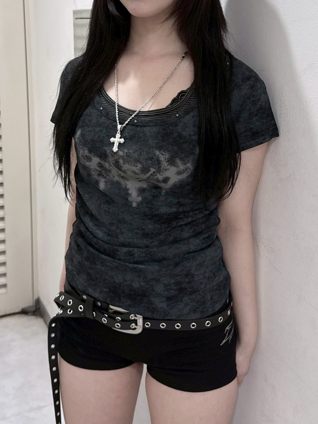受注制【nmtc+】Ink Layered Halter Neck Tee (3color)