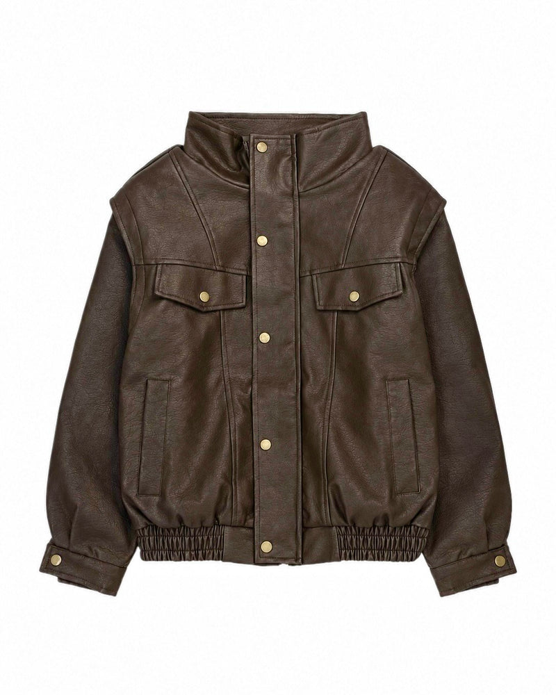 国際配送【RENOL】faux leather collared jacket