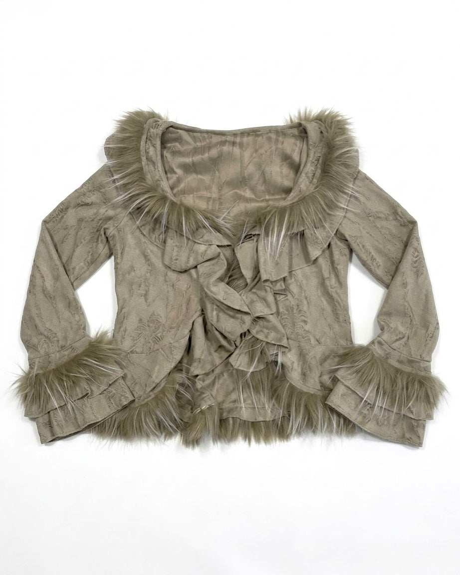 【BABY09】fur damage frill cardigan