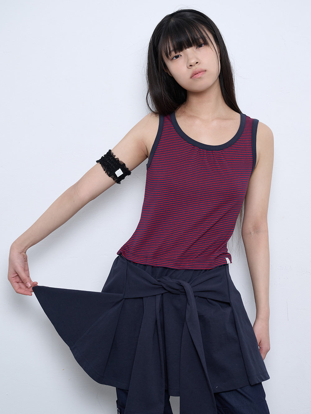6/8 21:00発売【TUOMIO】STRIPE TIE DRESS