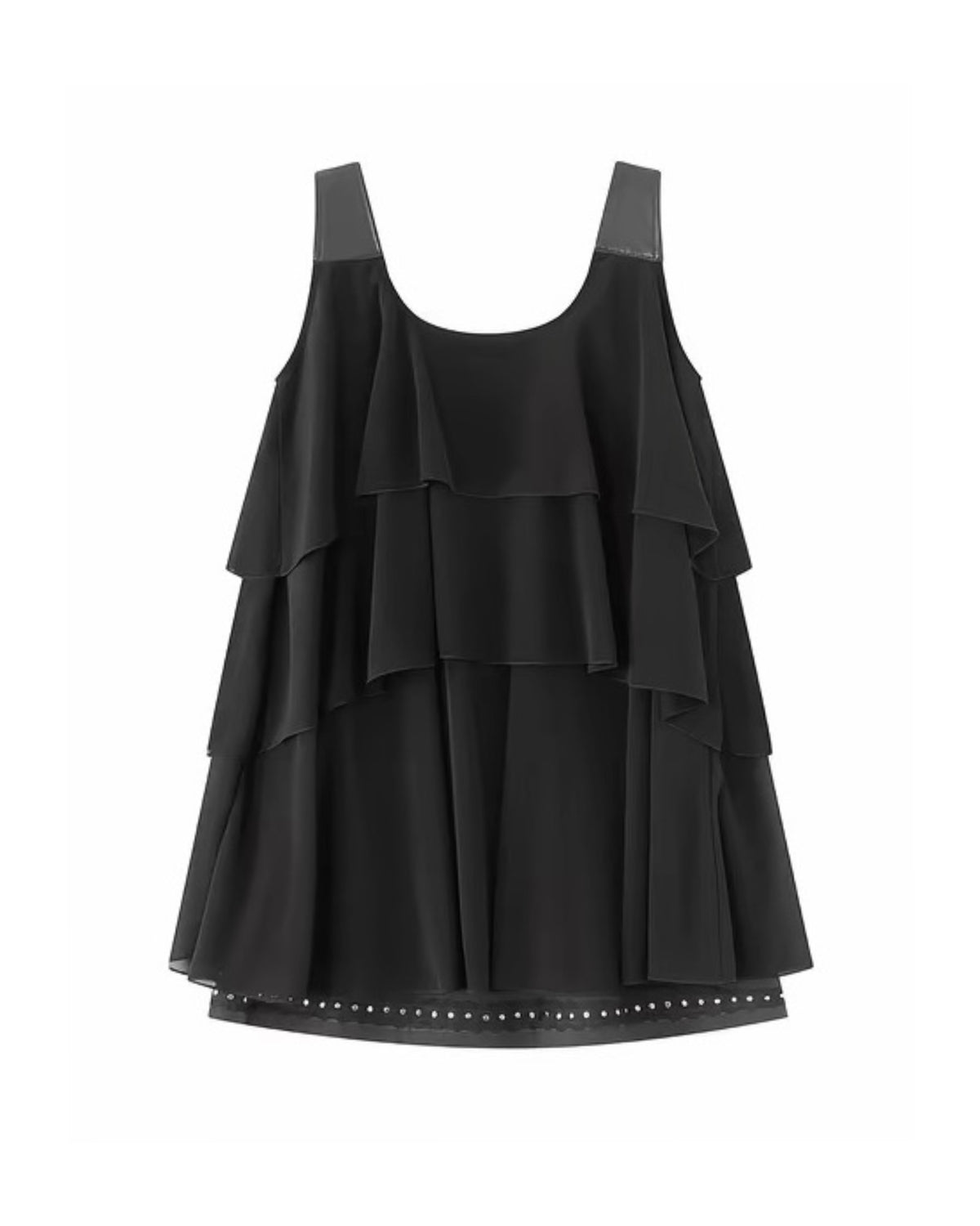 【Cest Nous】Black Tassel Layered Cake Slip Dress