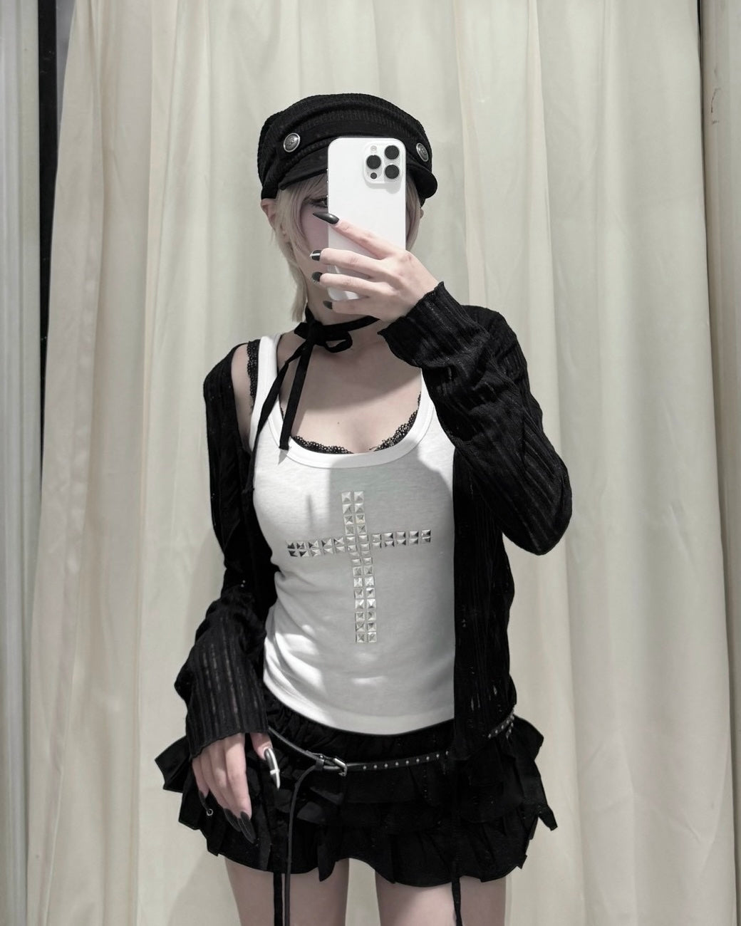 受注制【nmtc+】Cross Studded Slim Tank top (2color)