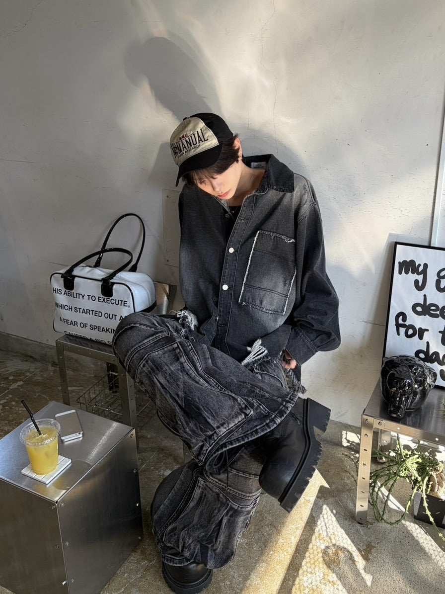 国際配送【LUV CODE】multi pocket denim cargo pants (2color)