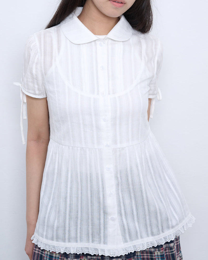 【TUOMIO】PUFF SLEEVES RIBBON BLOUSE
