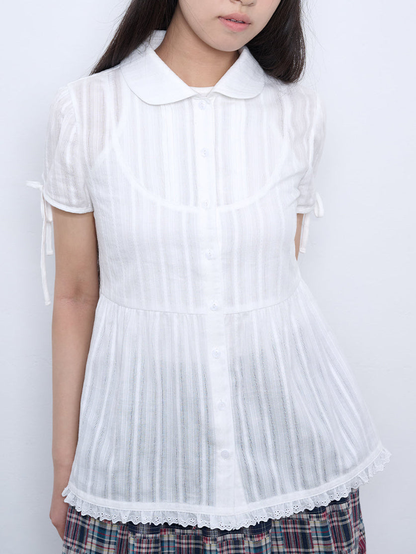 【TUOMIO】PUFF SLEEVES RIBBON BLOUSE