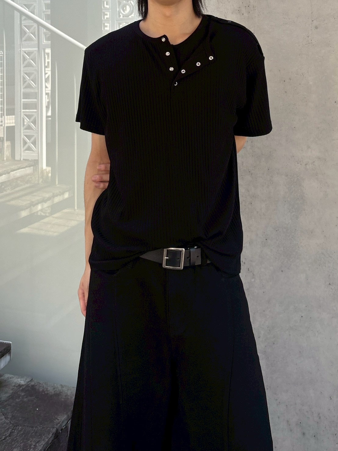 受注制【nmtc+】Shoulder Henley Eyelet Tee (3color)
