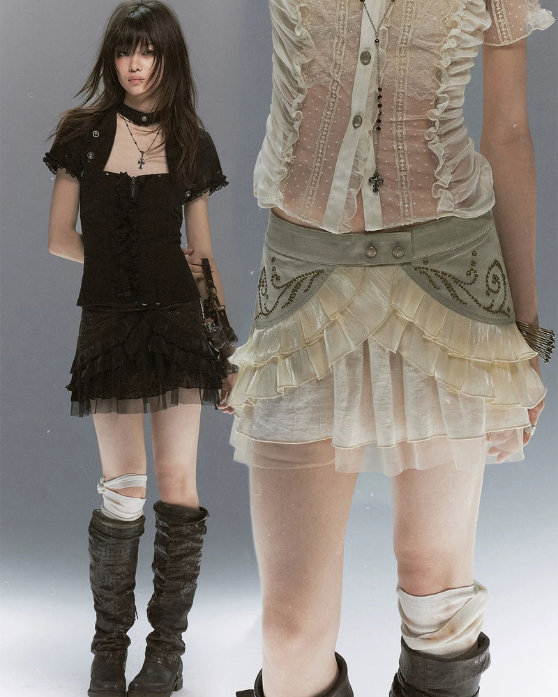 【Cest Nous】Vine pleated short skirt