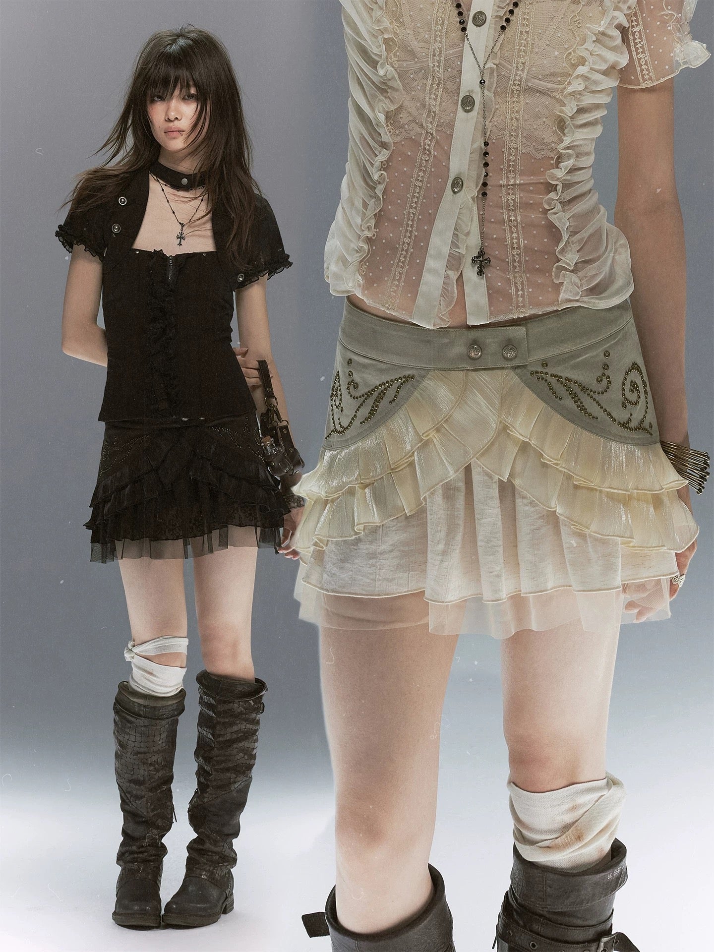 【Cest Nous】Vine pleated short skirt
