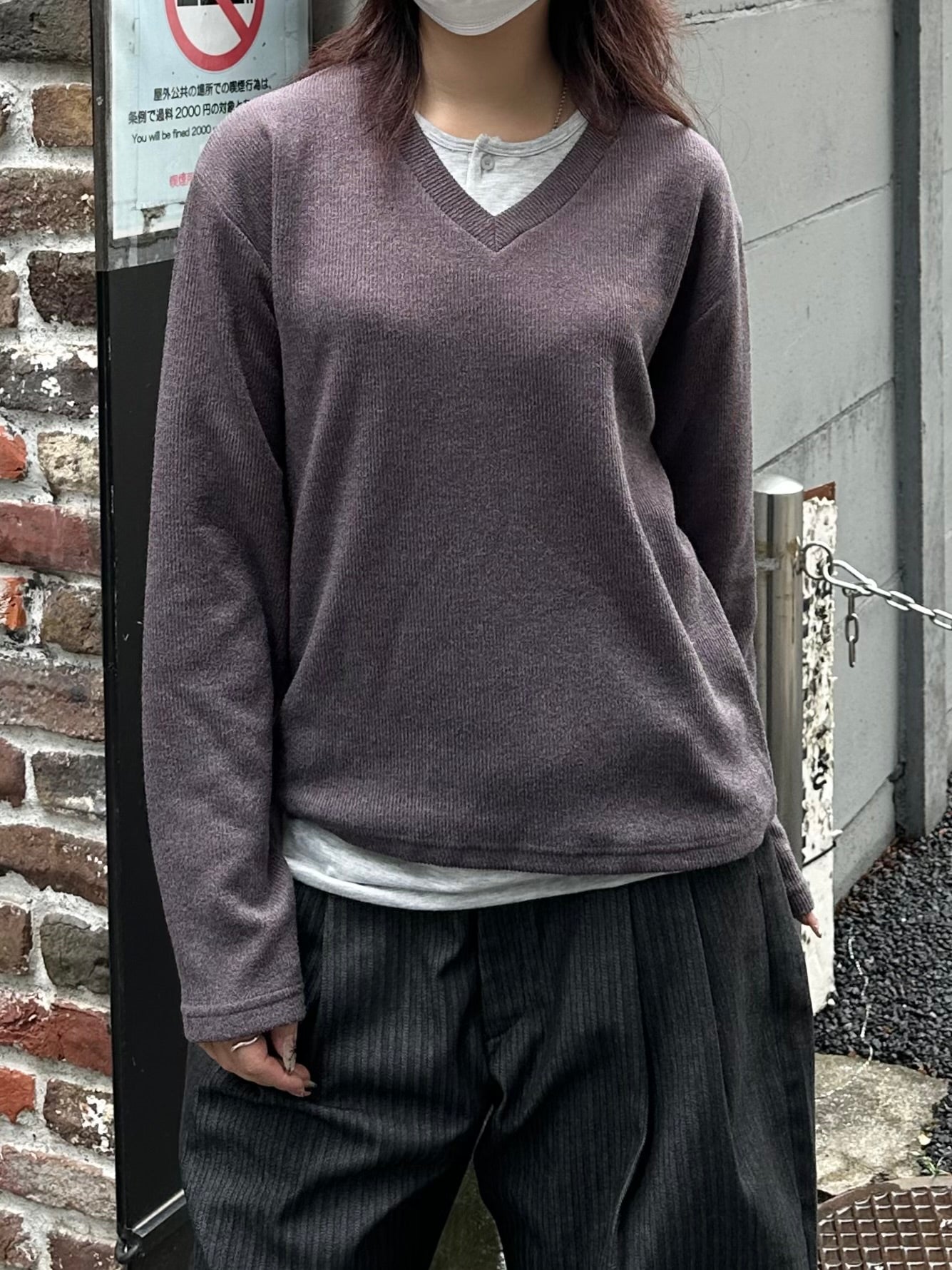 大阪店WEB限定受注制【Chikashitsu +】layered v-neck knit (3color)